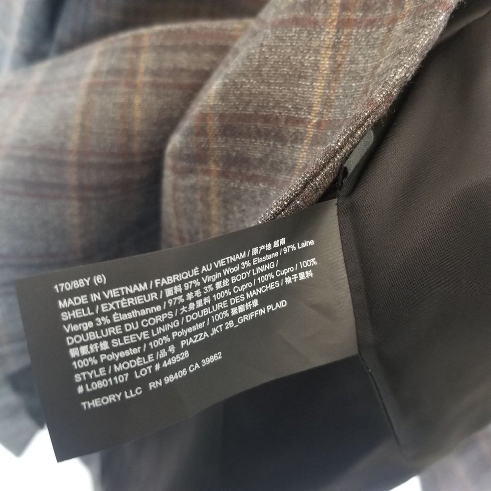Theory Womens 6 Brown Griffin Plaid Double Breaste - Picture 9 of 11